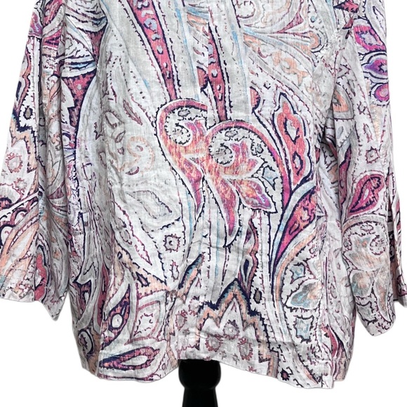 NWT Chico's Paisley Boho Sz 3 Multi-Print 100% Linen Front Zip Jacket - Picture 3 of 14